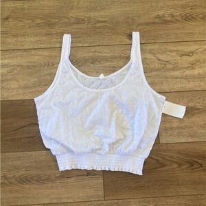 White Eyelet Smocked Hem Cropped Tank Top